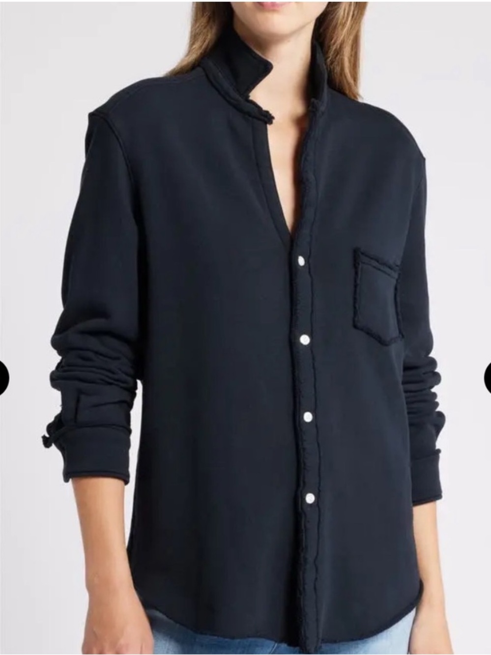 LIKE NEW FRANK & EILEEN Eileen Relaxed Terry Button-Up Shirt Black Size Small - Picture 2 of 8